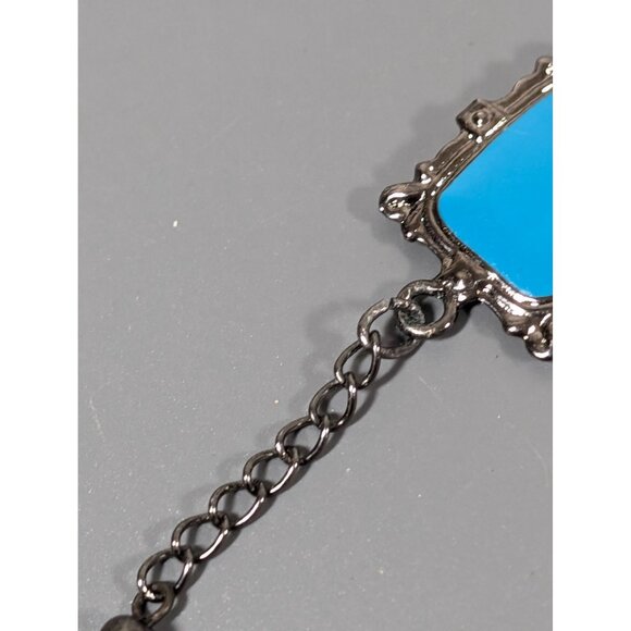 Retro Blue Enamel Gray Metallic Book Link Chain Bracelet 7.5" - Picture 3 of 10
